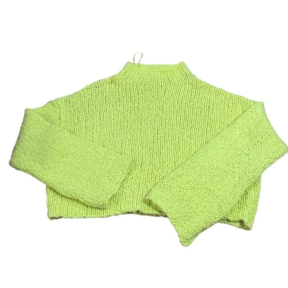 Anthropologie Sweaters - By Anthropologie Yellow Mock Neck Knit Thick Flowy Cropped Sweater Top Size M